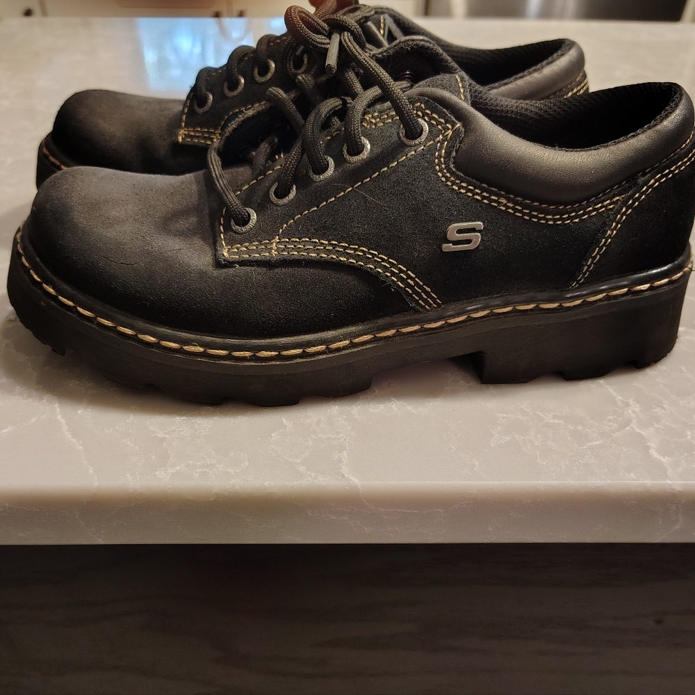 Skechers Black Chunky Leather Casual Shoes